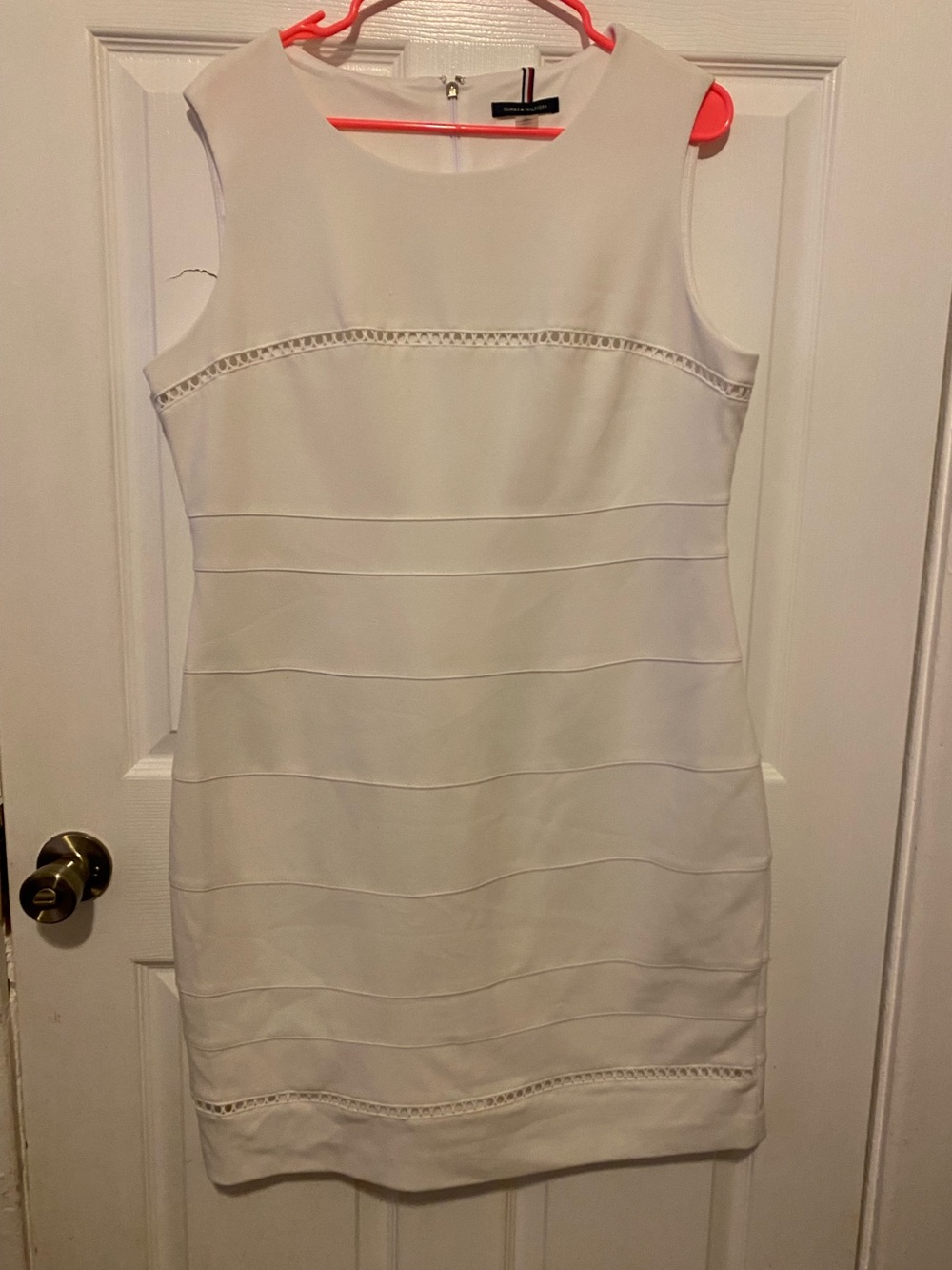 Tommy Hilfiger Cream Sleeveless Shift Dress with Eyelet Trim